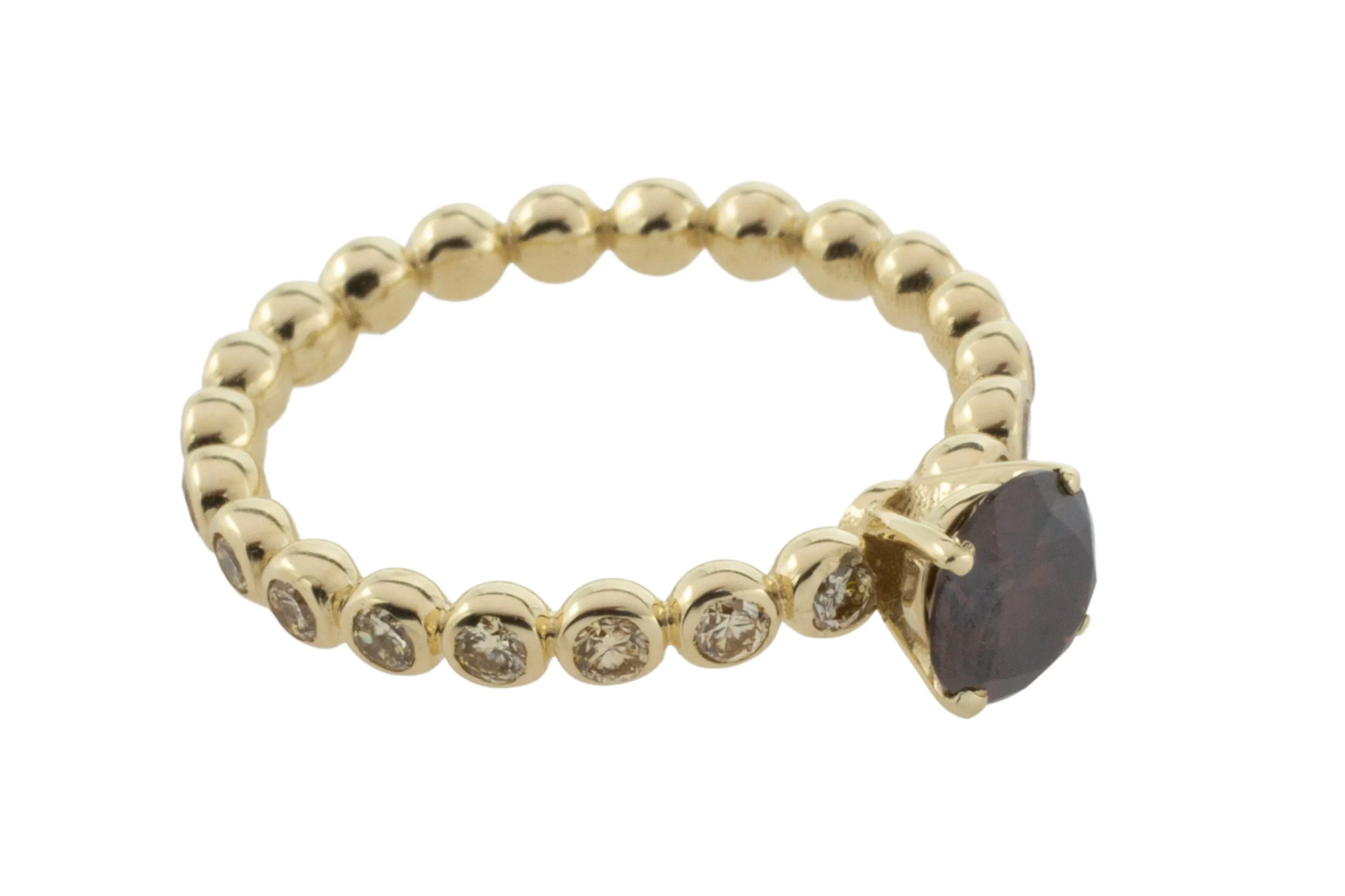 Dark brown diamond ring with brilliant cuts in 14 carat gold