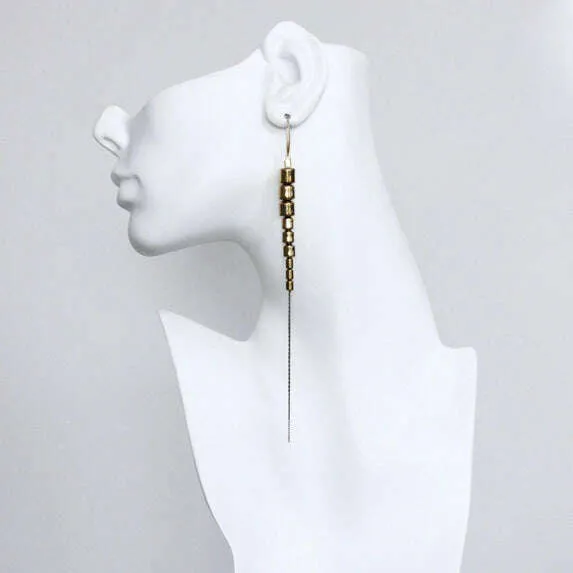 DAVID AUBREY - Gold Hematite and Brass Ox Chain Earrings