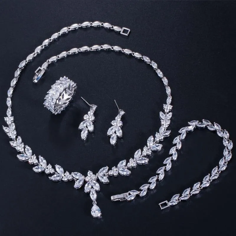 Dazzling AAA  High Quality Cubic Zirconia Diamonds Necklace 4 Piece Wedding Bridal Jewelry Set