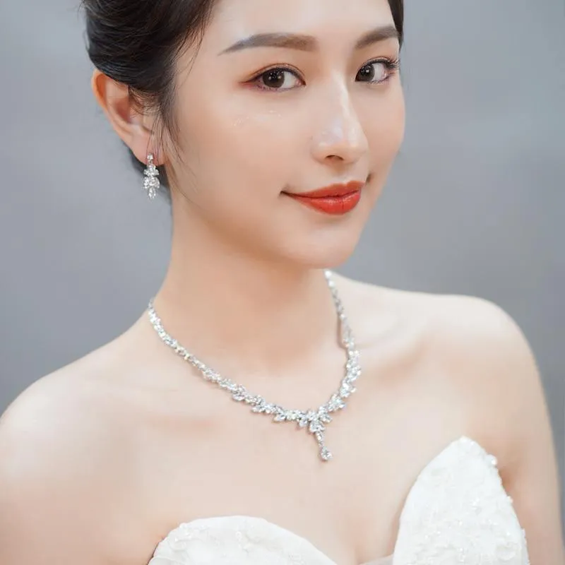 Dazzling AAA  High Quality Cubic Zirconia Diamonds Necklace 4 Piece Wedding Bridal Jewelry Set