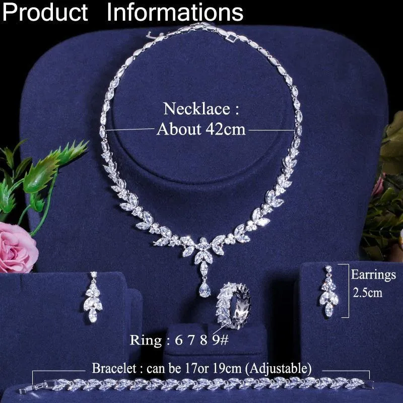 Dazzling AAA  High Quality Cubic Zirconia Diamonds Necklace 4 Piece Wedding Bridal Jewelry Set