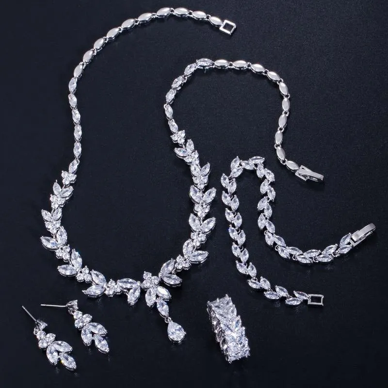 Dazzling AAA  High Quality Cubic Zirconia Diamonds Necklace 4 Piece Wedding Bridal Jewelry Set