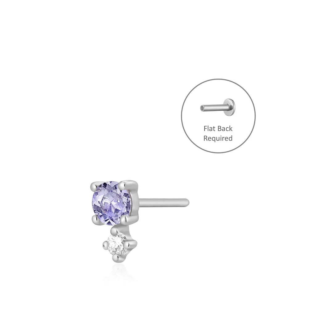 DECEMBER | Tanzanite and White Sapphire Threadless Flatback Earring