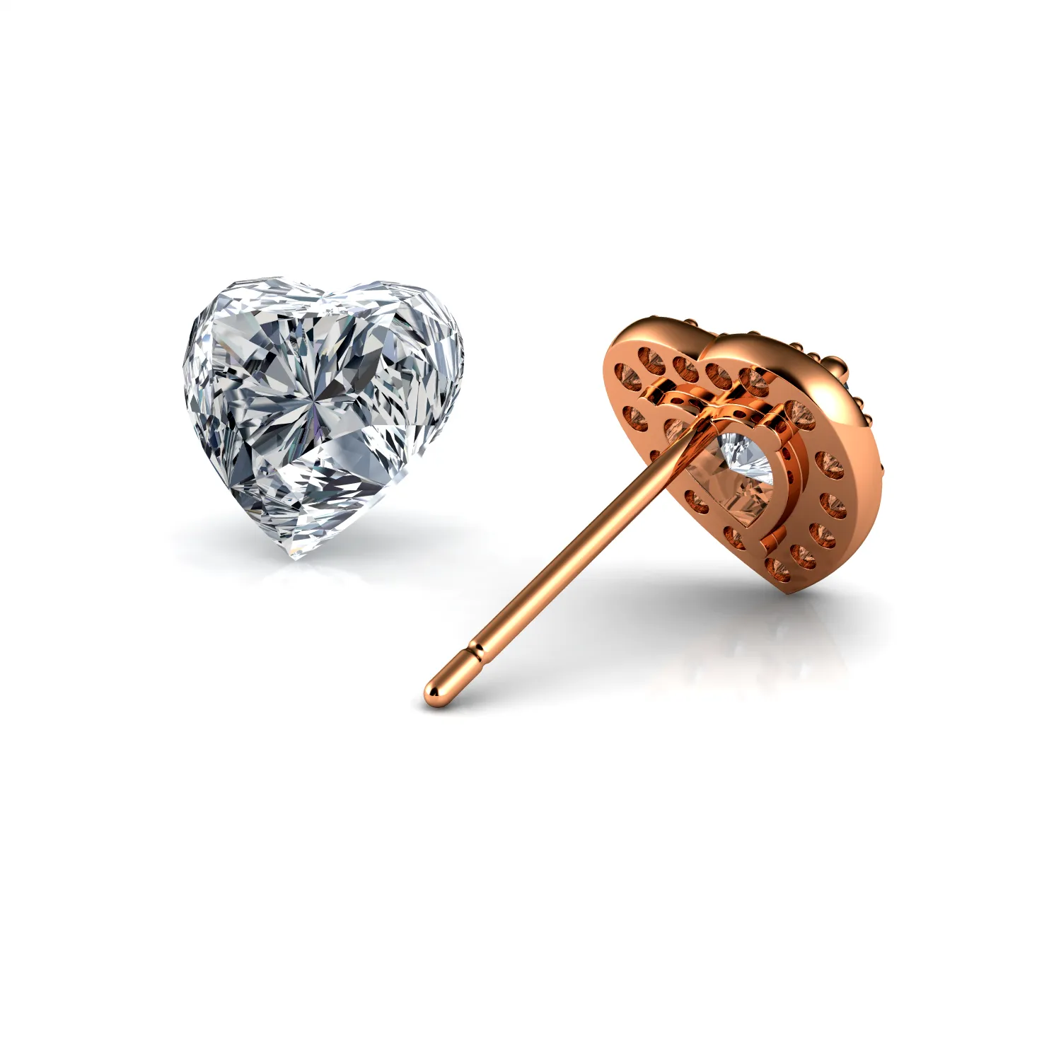 DEPHINI Rose Heart Earrings  925 Sterling Silver Studs CZ Crystals