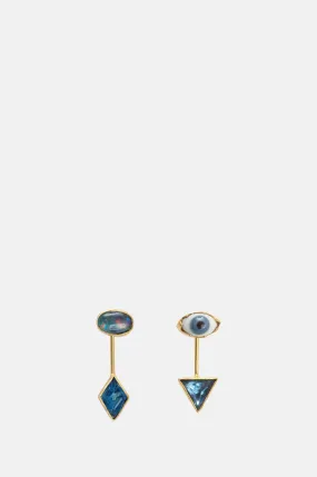 Detachable Drop Opal Blue Eye Earrings