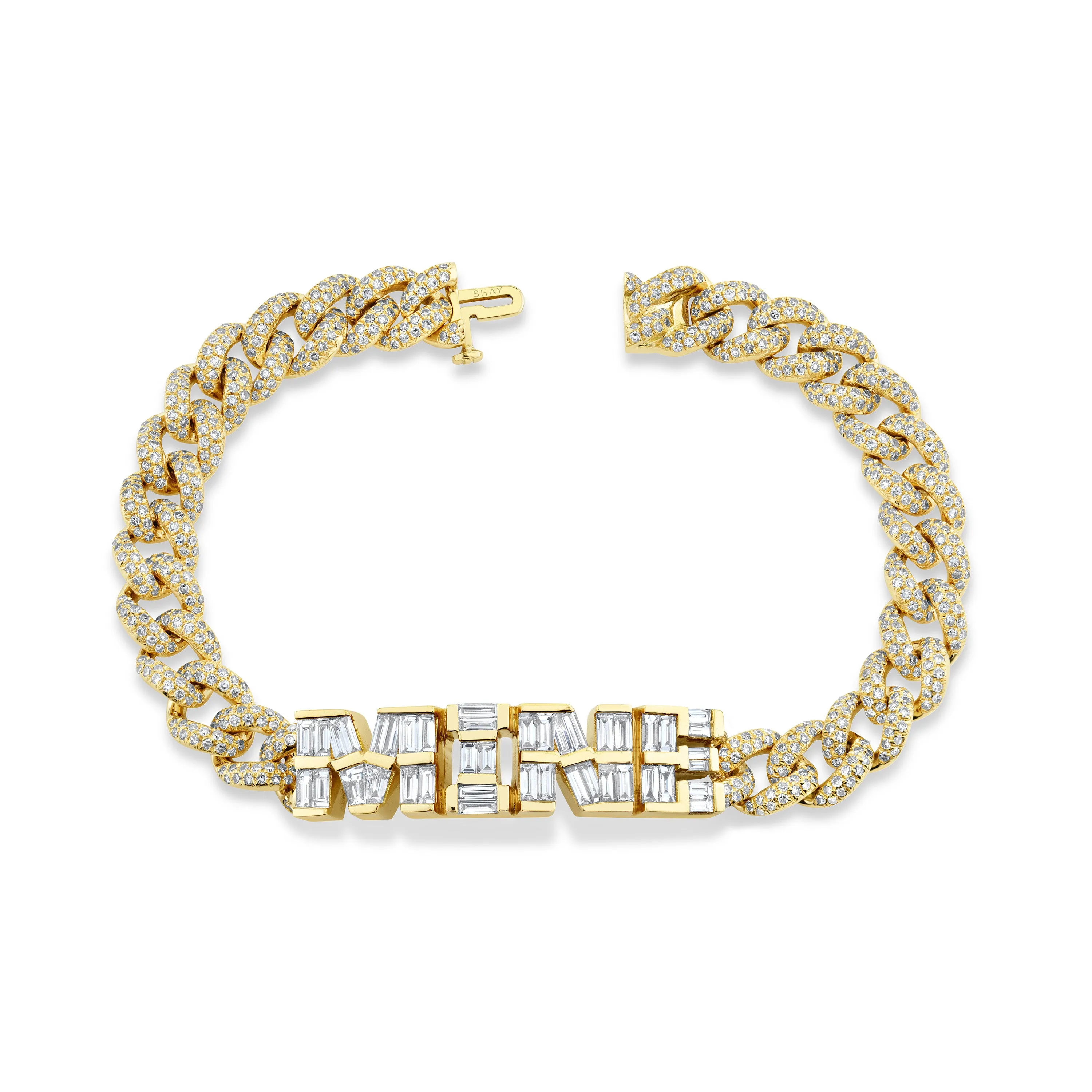 DIAMOND BAGUETTE CUSTOM 4 LETTER PAVE MEDIUM LINK BRACELET