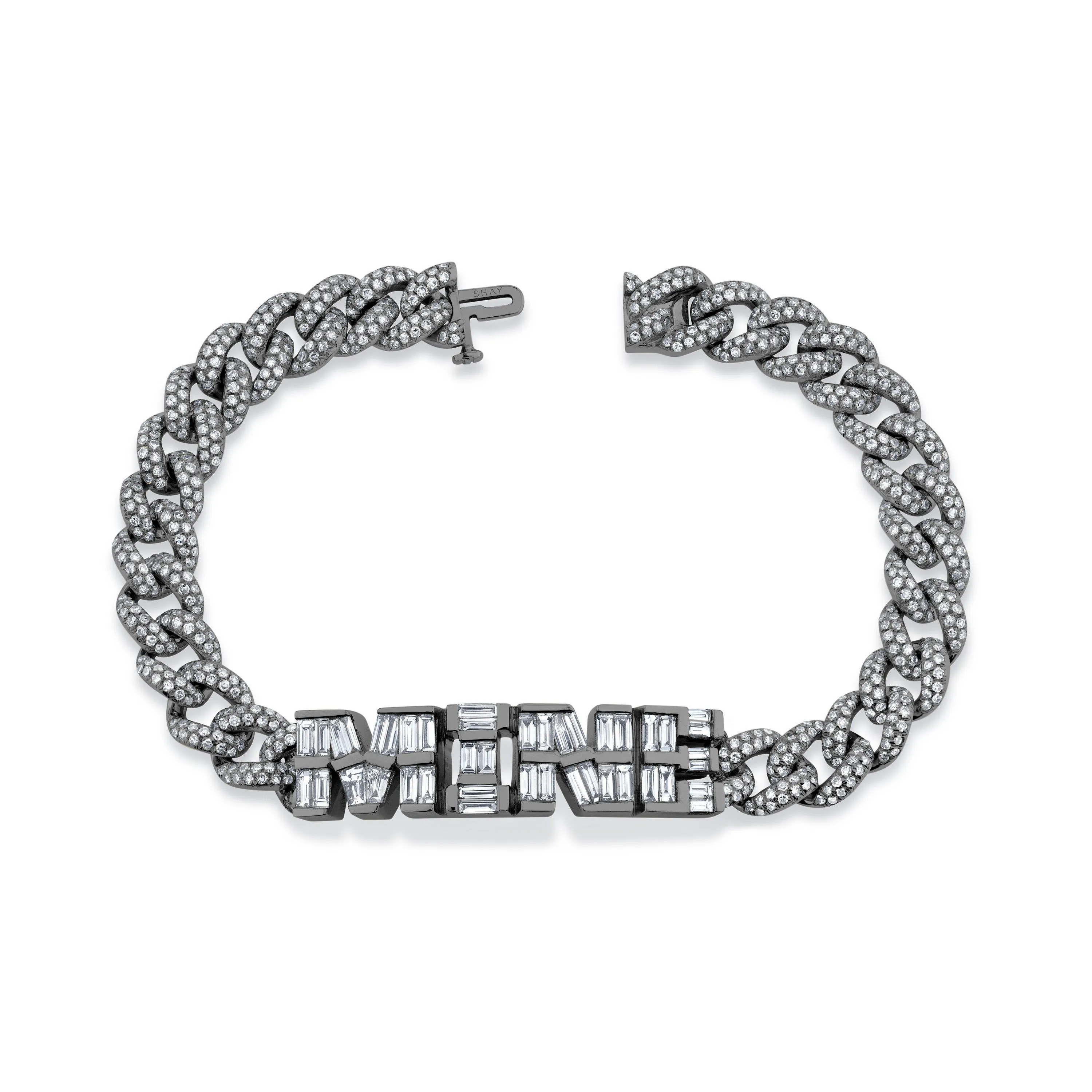 DIAMOND BAGUETTE CUSTOM 4 LETTER PAVE MEDIUM LINK BRACELET