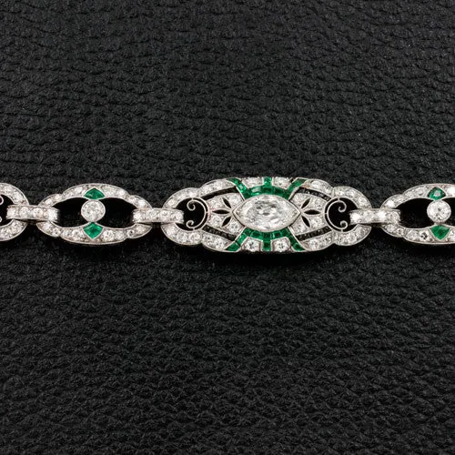 Diamond, Emerald & Onyx Art Deco Estate Bracelet