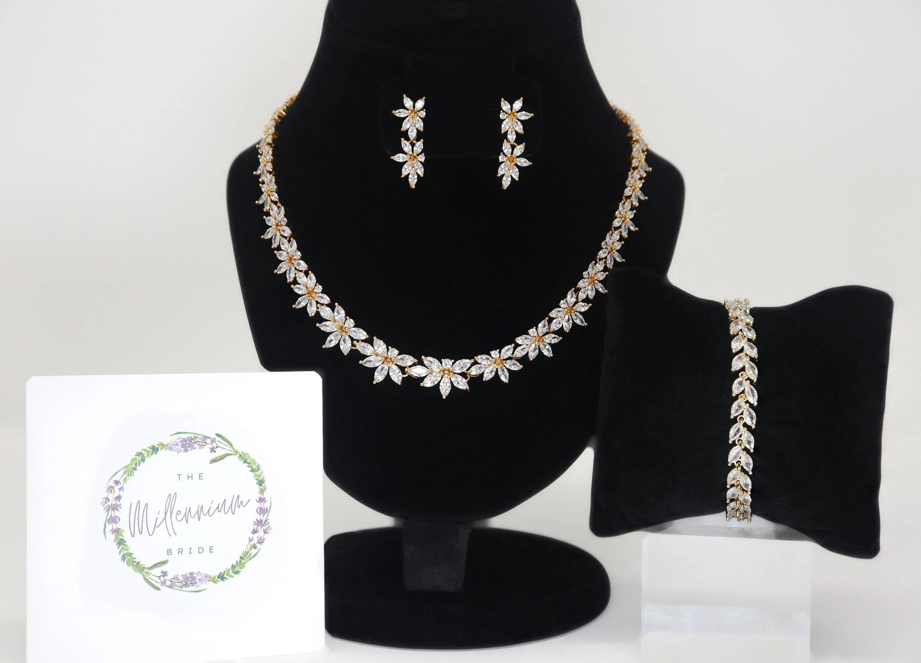 Diamond/ Swarovski Crystal Elegant Floral Vine Necklace Set, Long Bridal Jewelry Set, Crystal Bridal Earrings, Statement Earrings