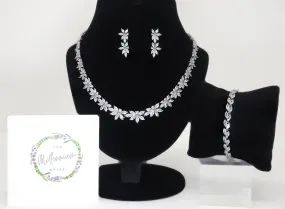 Diamond/ Swarovski Crystal Elegant Floral Vine Necklace Set, Long Bridal Jewelry Set, Crystal Bridal Earrings, Statement Earrings