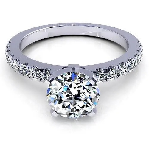 Distinctive 0.95 CT Round Cut Diamond Engagement Ring in 14KT White Gold