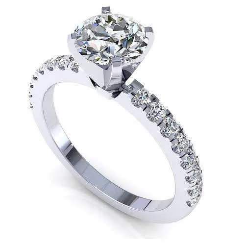 Distinctive 0.95 CT Round Cut Diamond Engagement Ring in 14KT White Gold