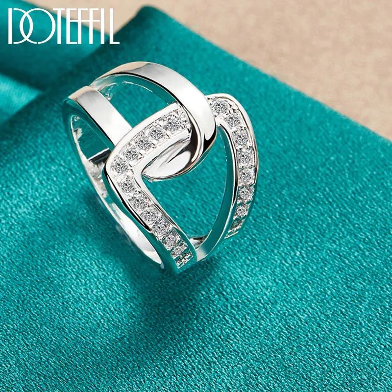 DOTEFFIL 925 Sterling Silver Geometry AAAAA Zircon Ring For Woman Man Wedding Engagement Charm Party Jewelry