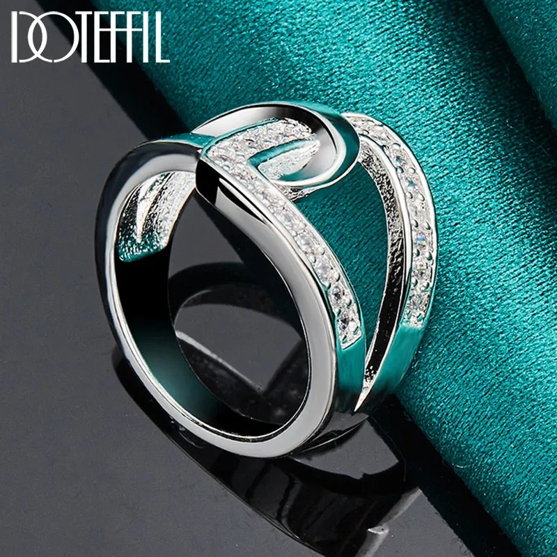 DOTEFFIL 925 Sterling Silver Geometry AAAAA Zircon Ring For Woman Man Wedding Engagement Charm Party Jewelry