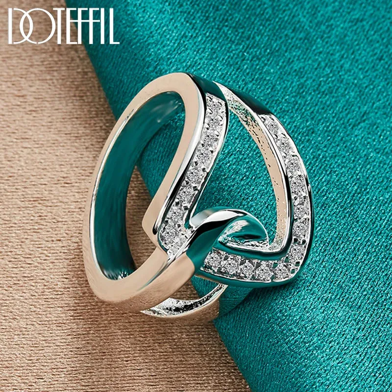 DOTEFFIL 925 Sterling Silver Geometry AAAAA Zircon Ring For Woman Man Wedding Engagement Charm Party Jewelry