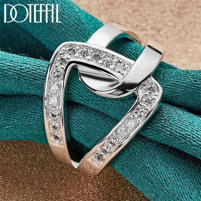 DOTEFFIL 925 Sterling Silver Geometry AAAAA Zircon Ring For Woman Man Wedding Engagement Charm Party Jewelry