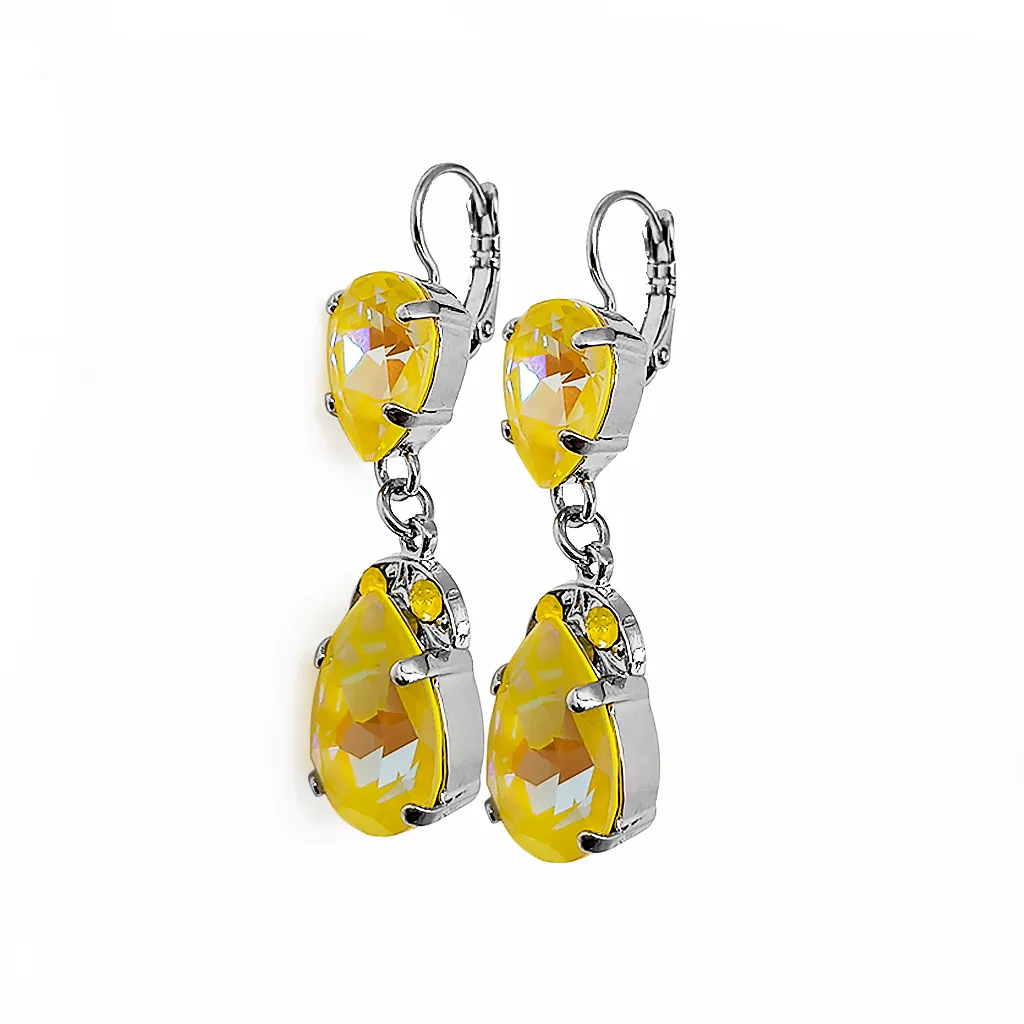 Double Pear Embellished Leverback Earrings in Sun-Kissed "Sunshine" *Custom*