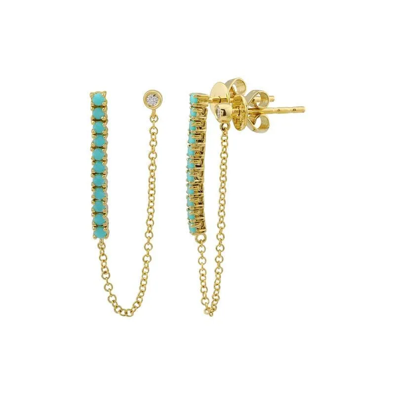 Double Stud Chain Tennis Gemstone Earrings