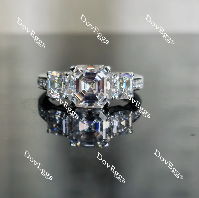 Doveggs asscher three-stone pave moissanite and birthstone engagement ring