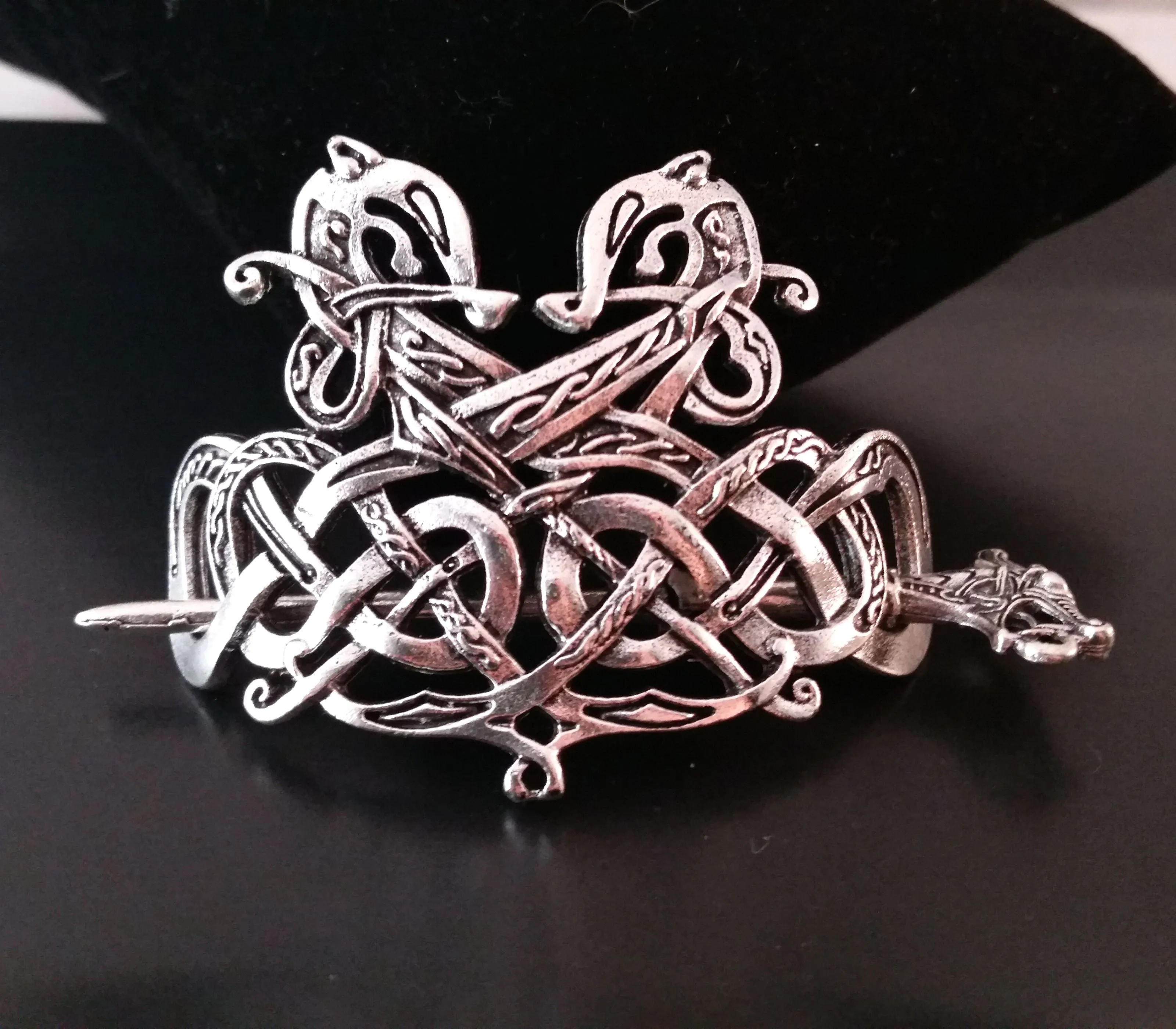 Dragon Hair Clip Barrette Silver Knot Work