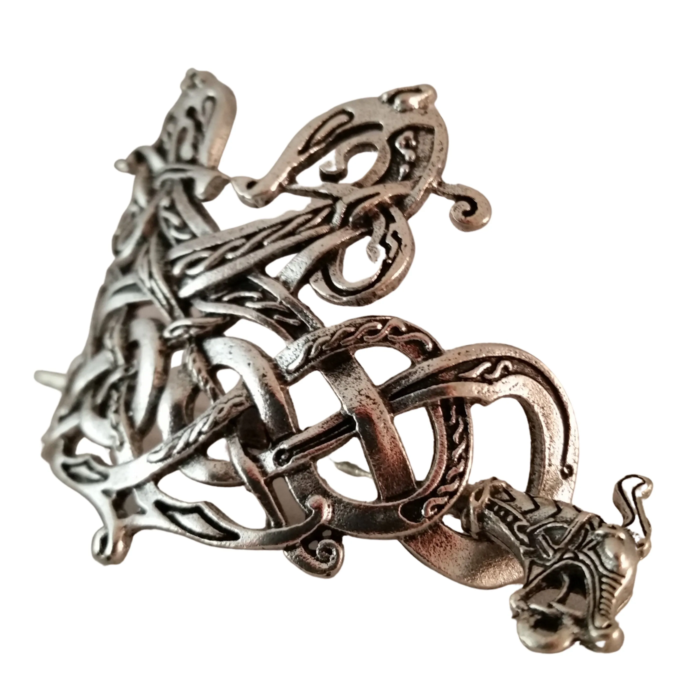 Dragon Hair Clip Barrette Silver Knot Work