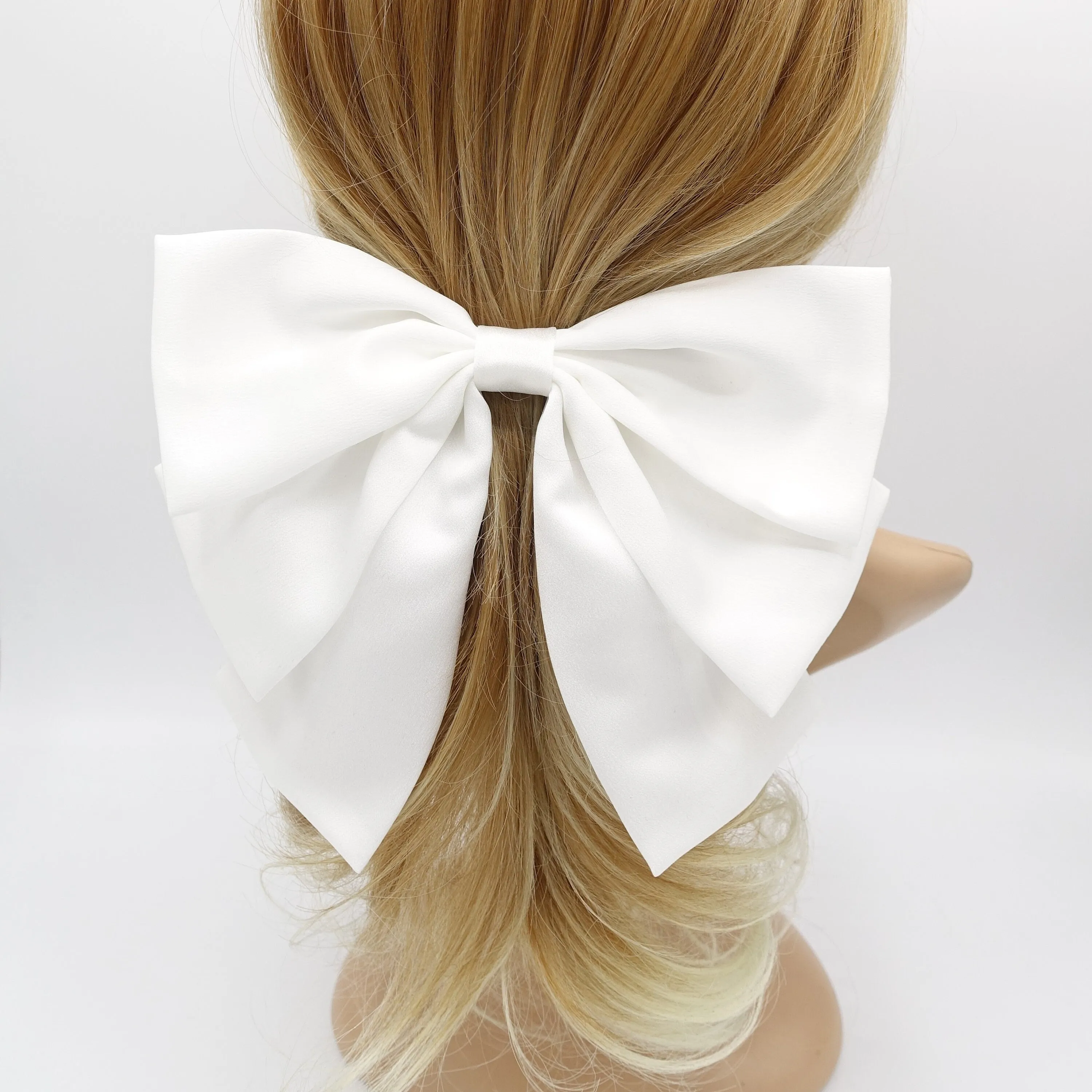 droopy satin hair bow double layered hair accessory for women