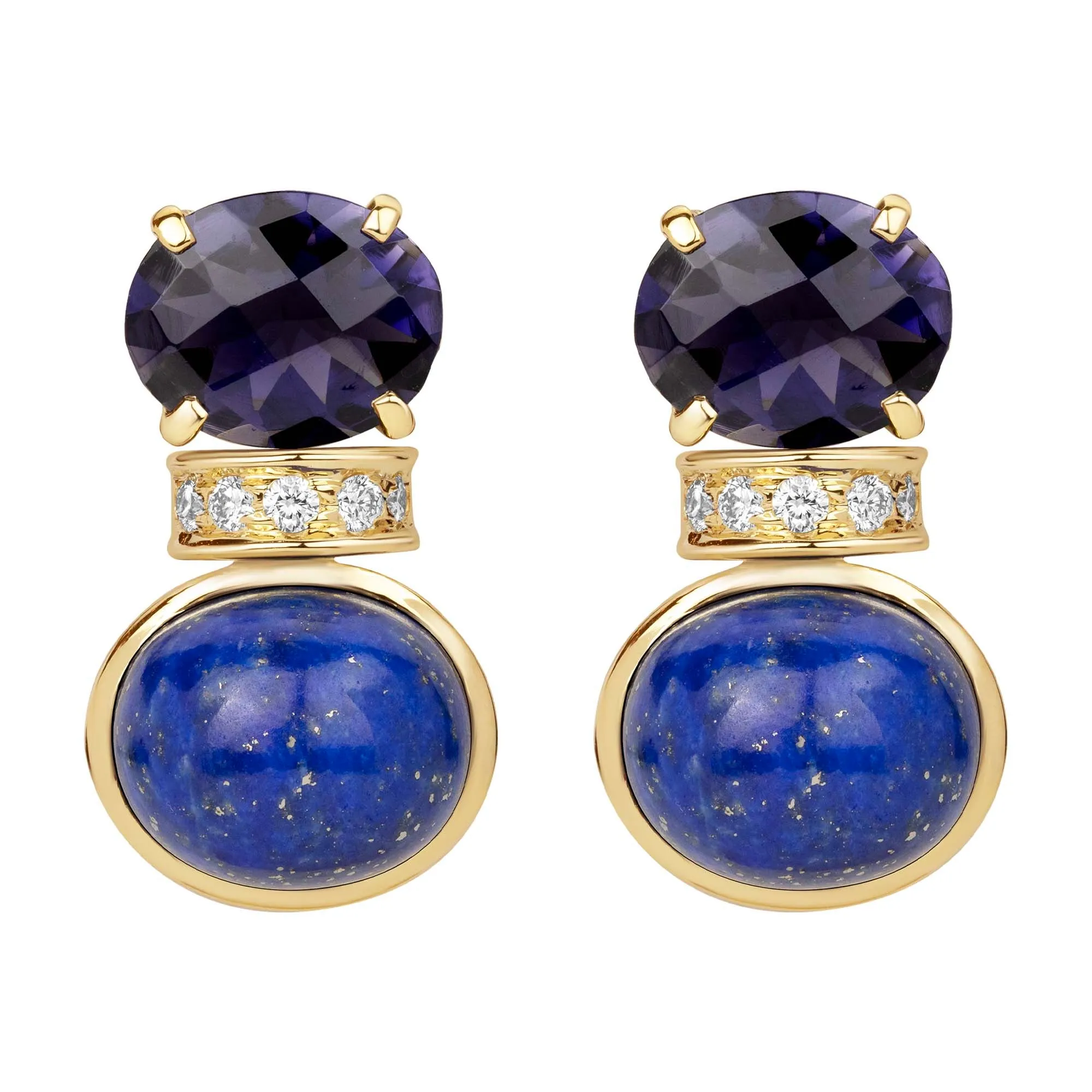 Earrings - Iolite, Diamond And Lapis Lazuli (2385H)