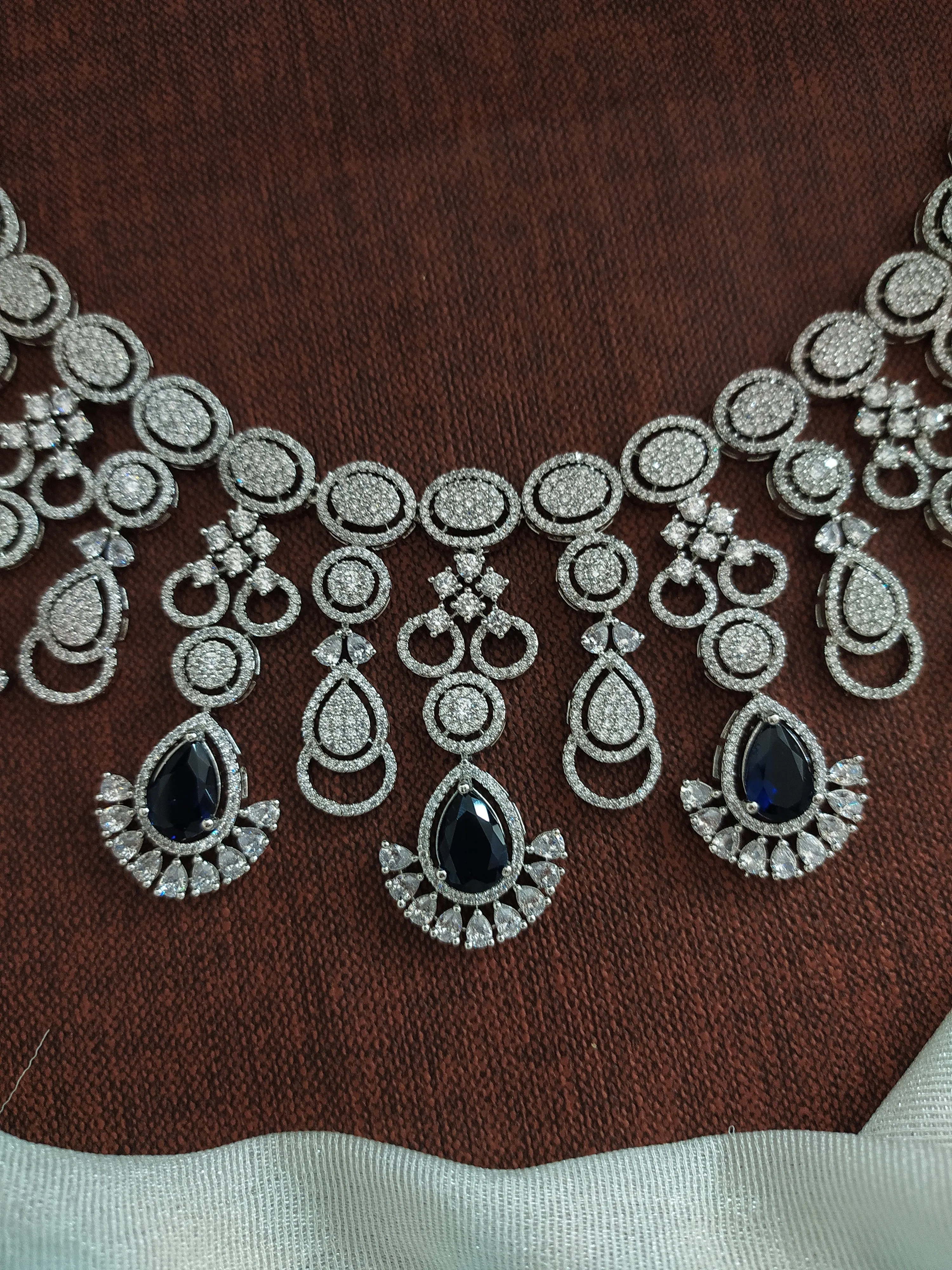 Elegant Silver-Plated Zircon Necklace Set with AD Stones