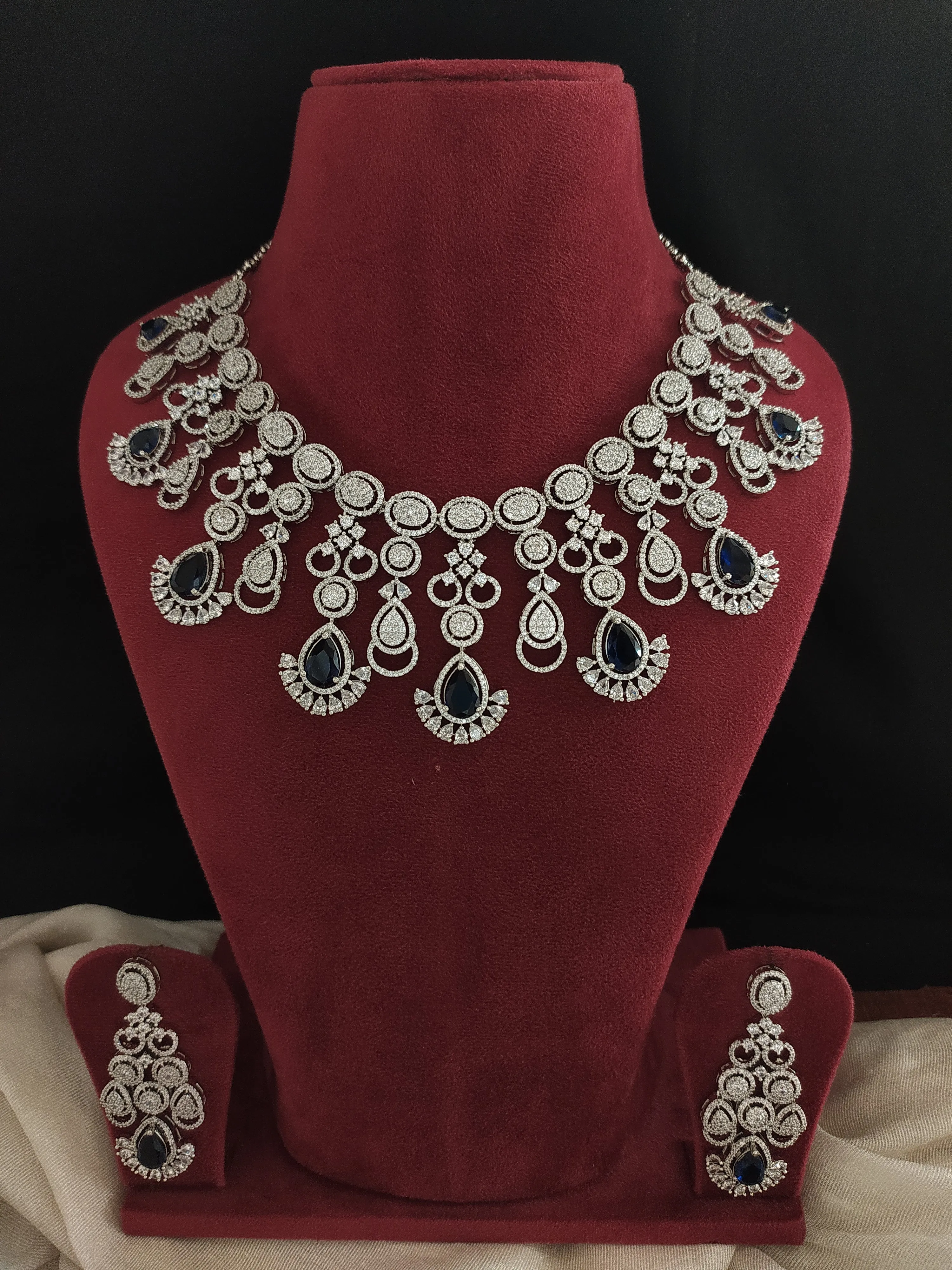 Elegant Silver-Plated Zircon Necklace Set with AD Stones