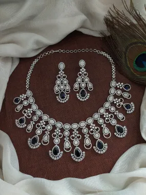 Elegant Silver-Plated Zircon Necklace Set with AD Stones