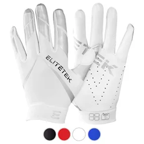 EliteTek RG-14 Football Gloves Youth and Adult (White/Silver, Youth M)