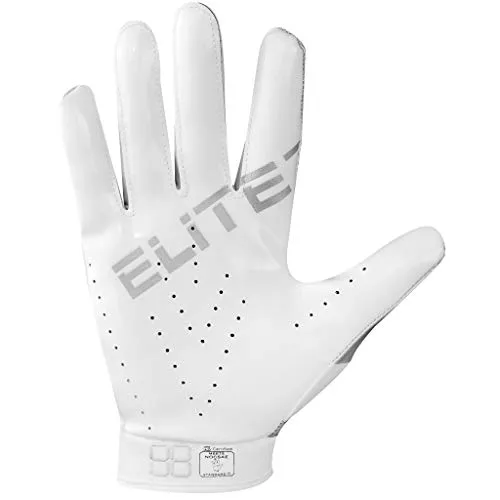 EliteTek RG-14 Football Gloves Youth and Adult (White/Silver, Youth M)