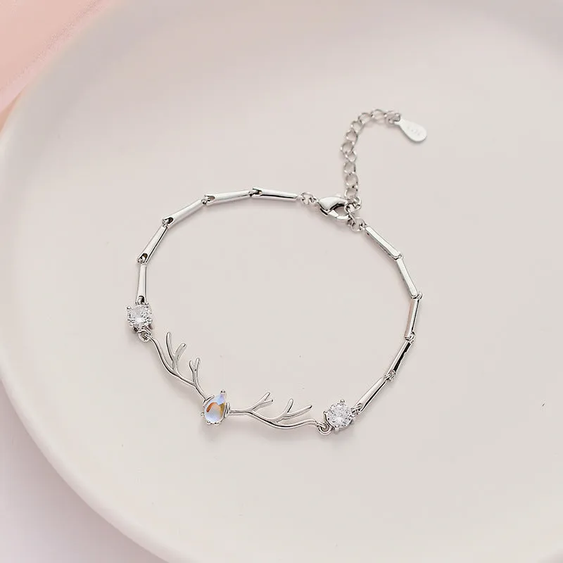 Enchanted Deer Bracelet Set with Sterling Silver and Crystals