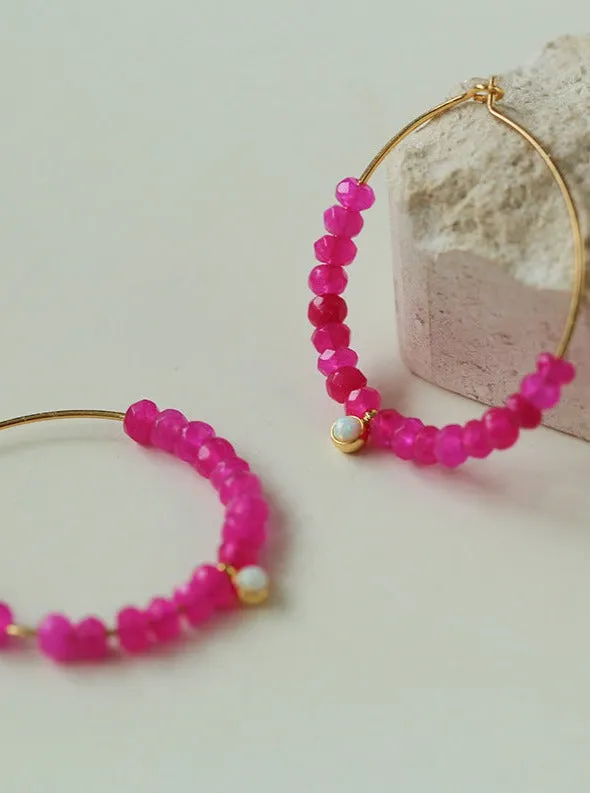 Enchanting Dragon Fruit Hued Beads Opal Earrings