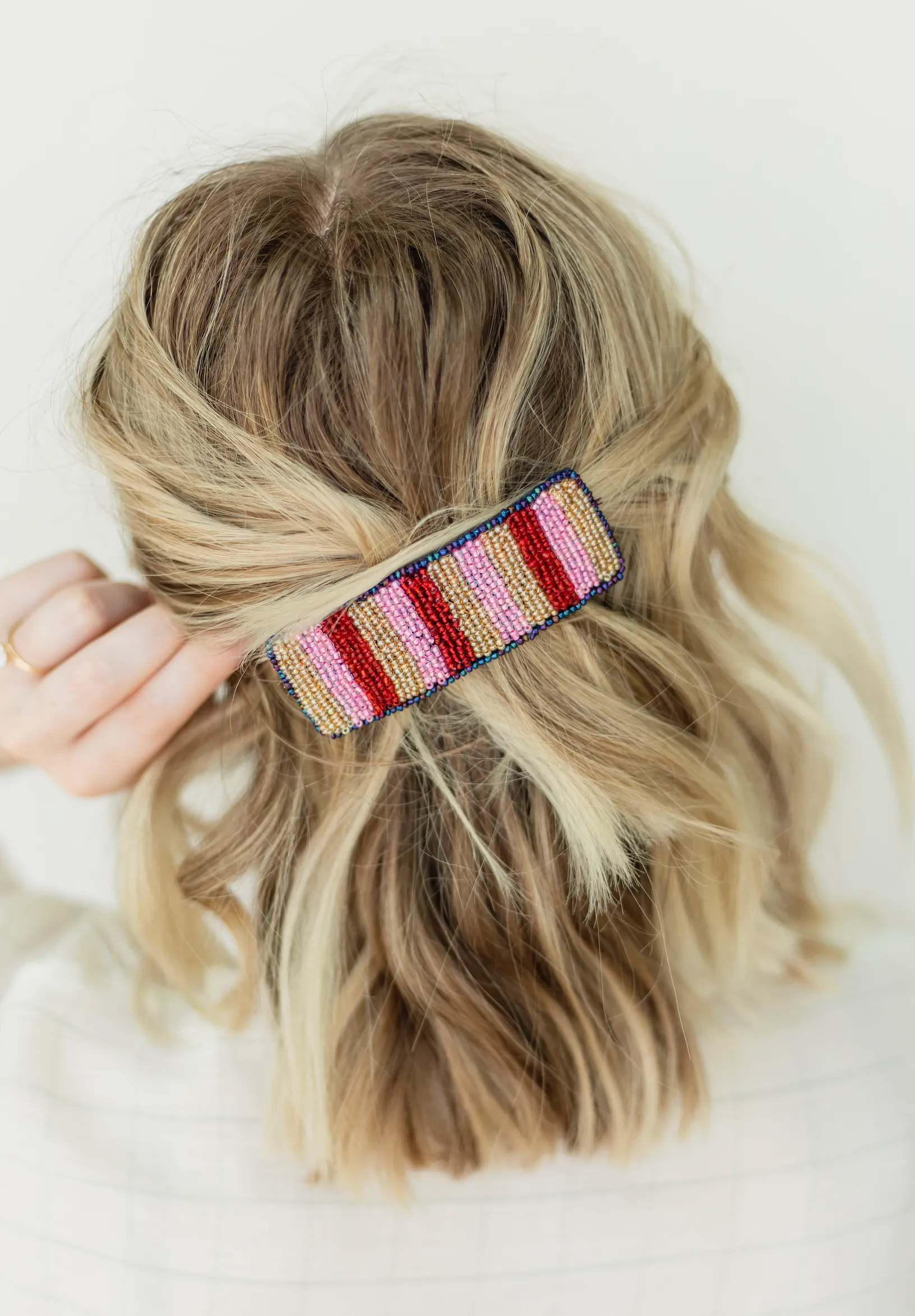 Erzulie Haitian Beaded Barrette - Pink, Red, & Gold