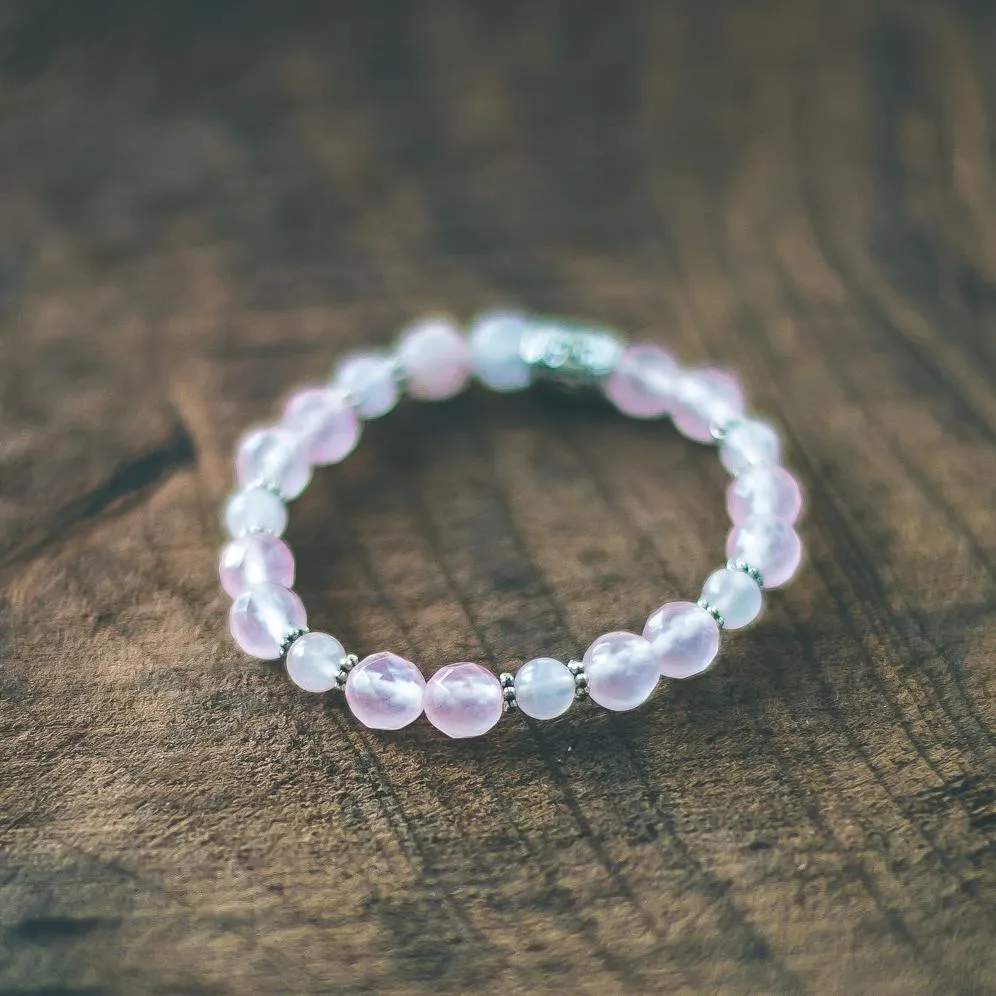 Essence of Love: Rose Quartz Bracelet with Silver Beads