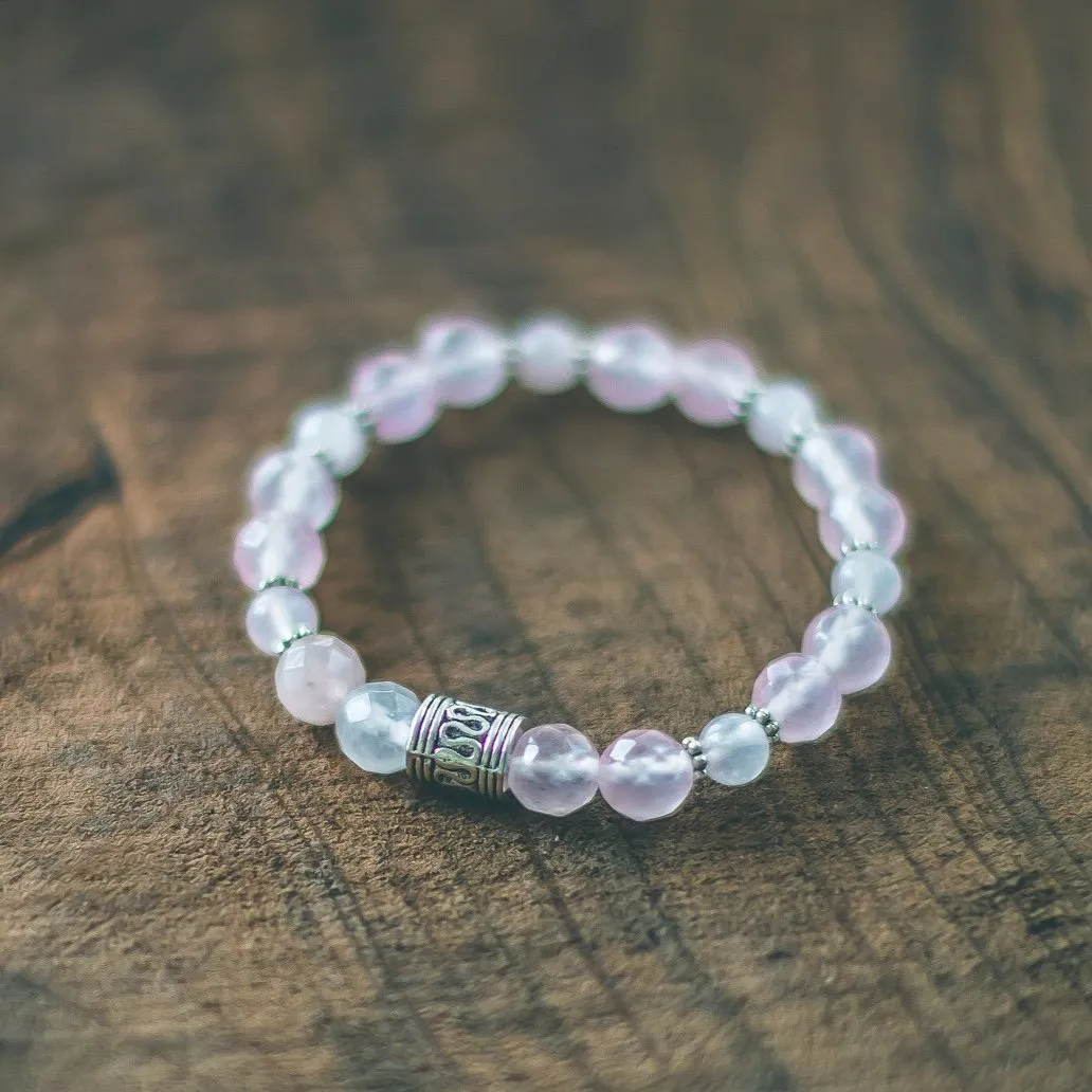 Essence of Love: Rose Quartz Bracelet with Silver Beads