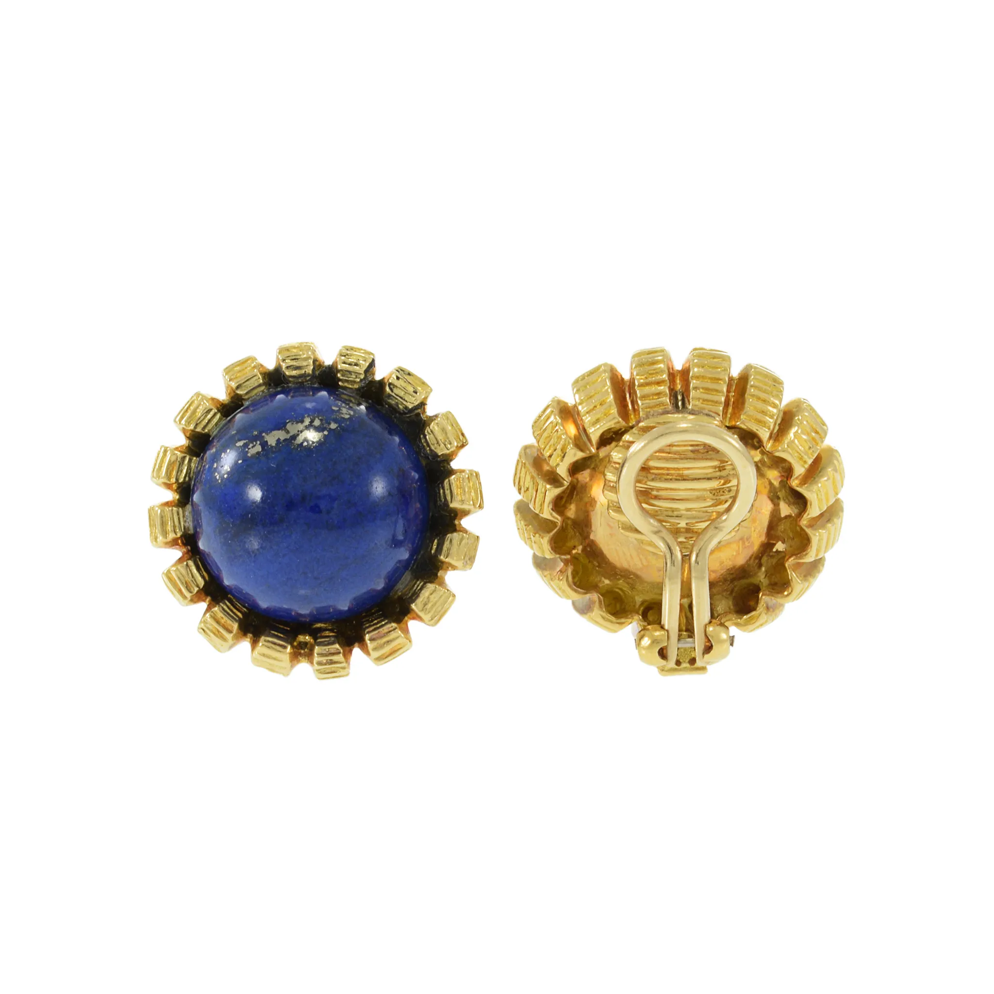 Estate 18KT Yellow Gold Natural Lapis Lazuli Earrings