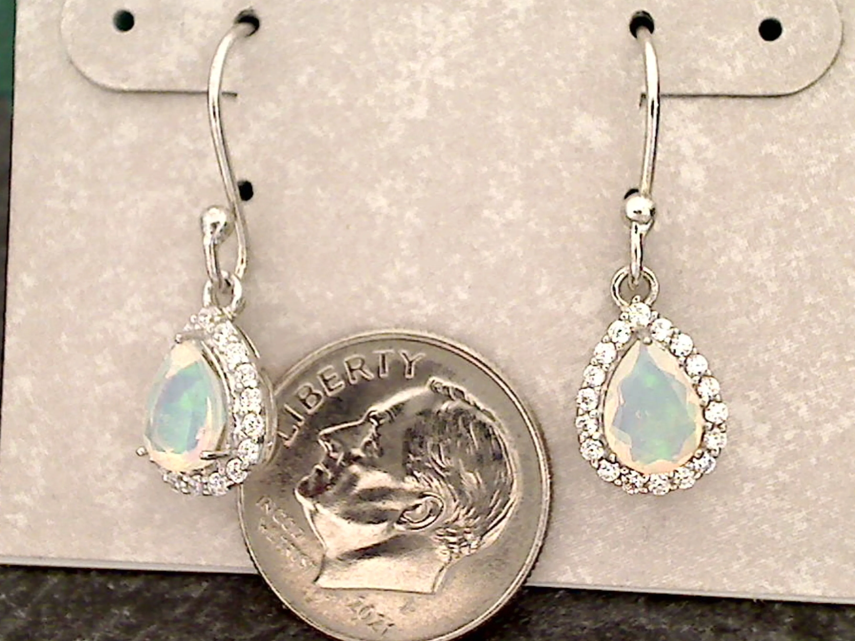 Ethiopian Opal, CZ, Sterling Silver Earrings