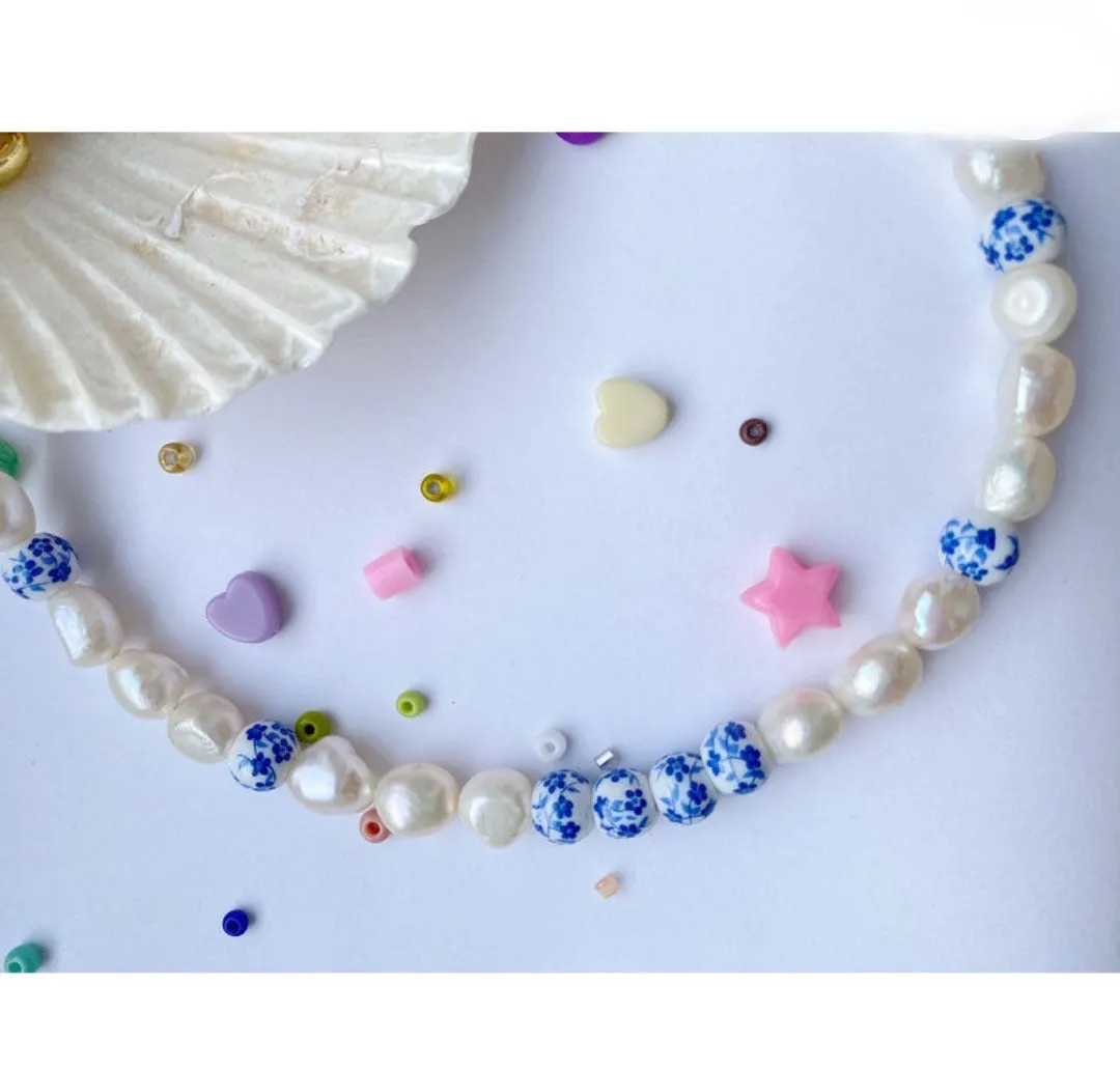 European and American Irregular Freshwater Pearl Necklace Female 2021 Personality Retro Ceramic Bracelet Necklace