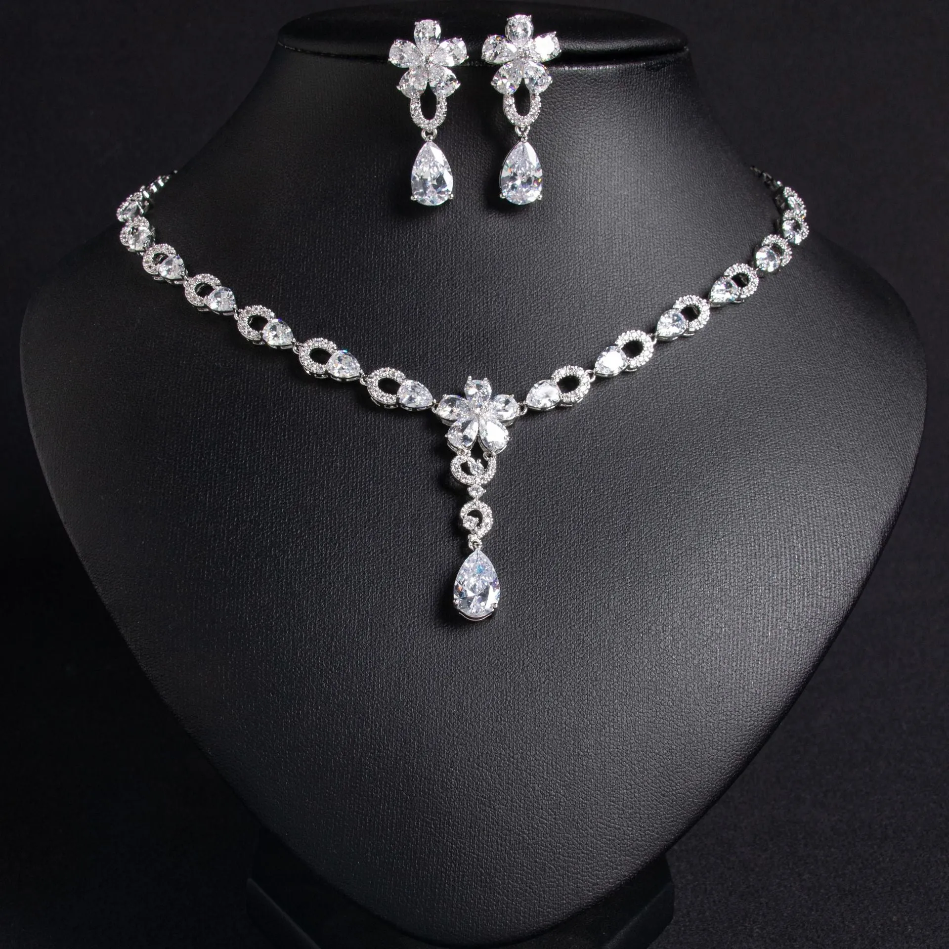 European and American style bridal necklace fairy zircon water drop color female bridal jewelry