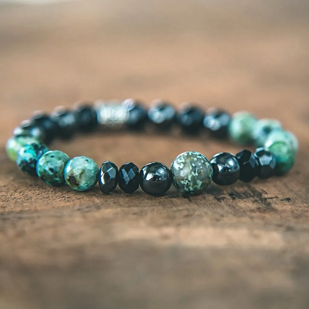 Evolve Unisex Gemstone Stacking Bracelet: African Turquoise, Black Onyx, Hematite