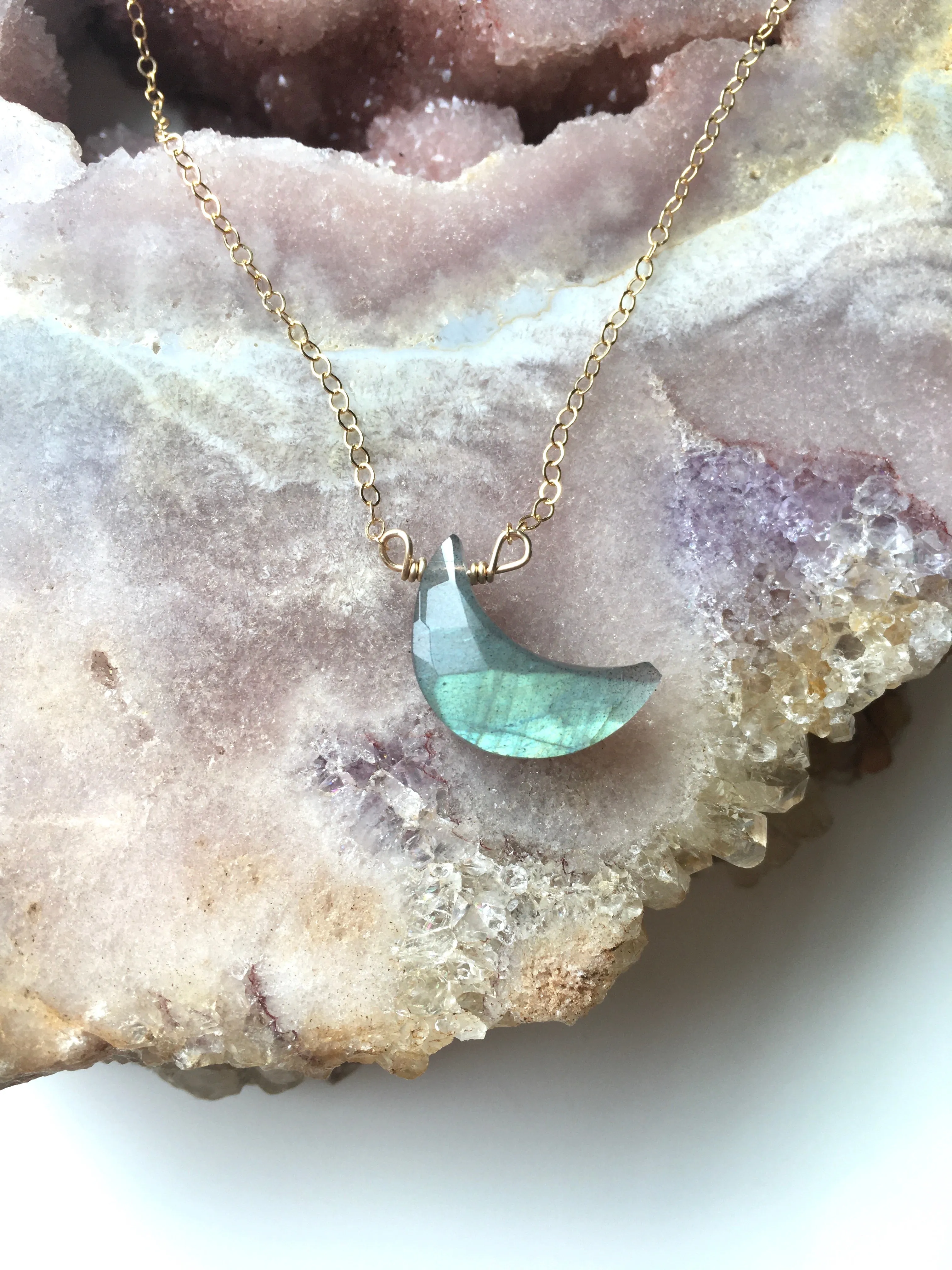 Faceted Labradorite Moon Crystal Necklace