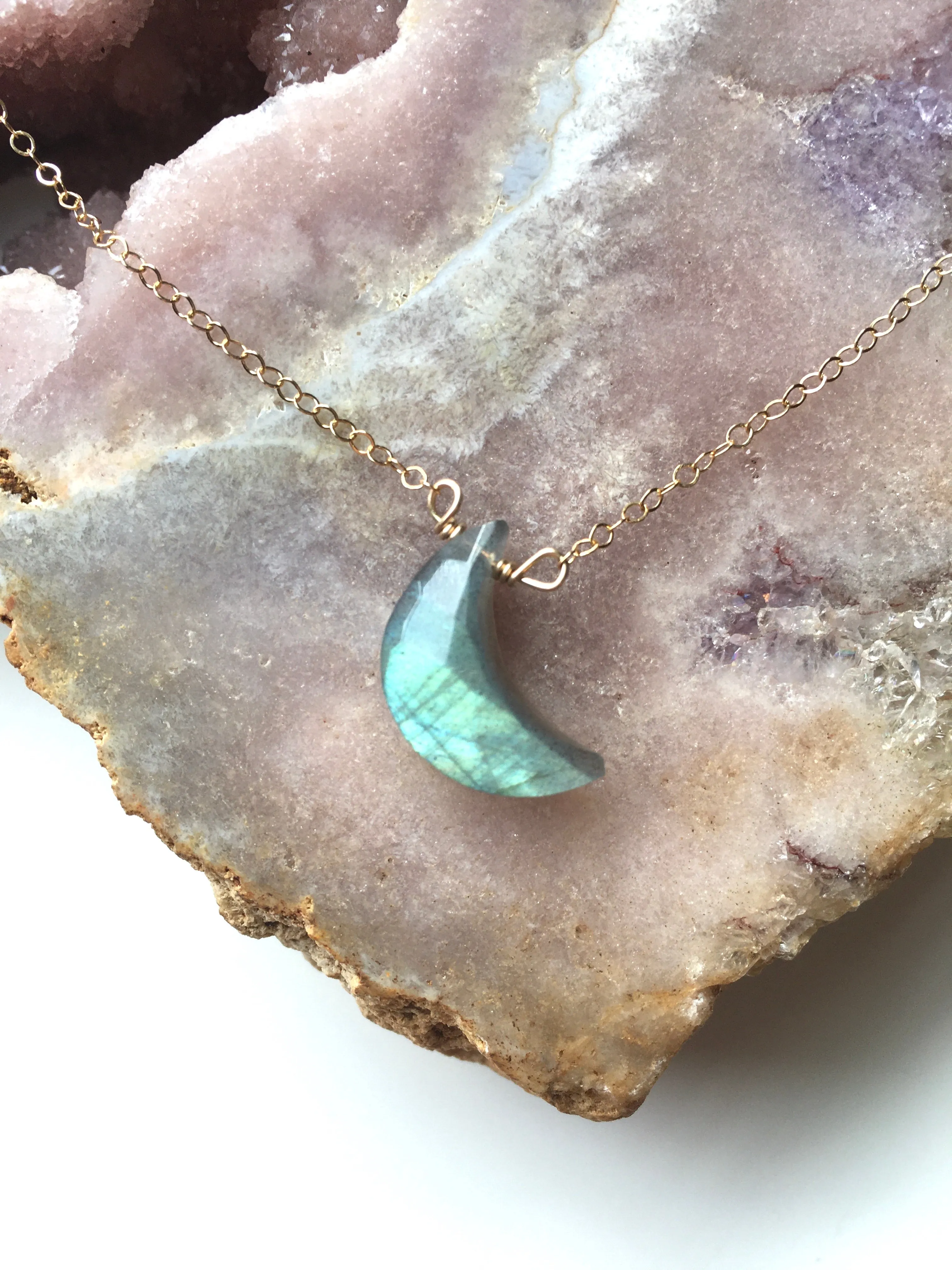 Faceted Labradorite Moon Crystal Necklace