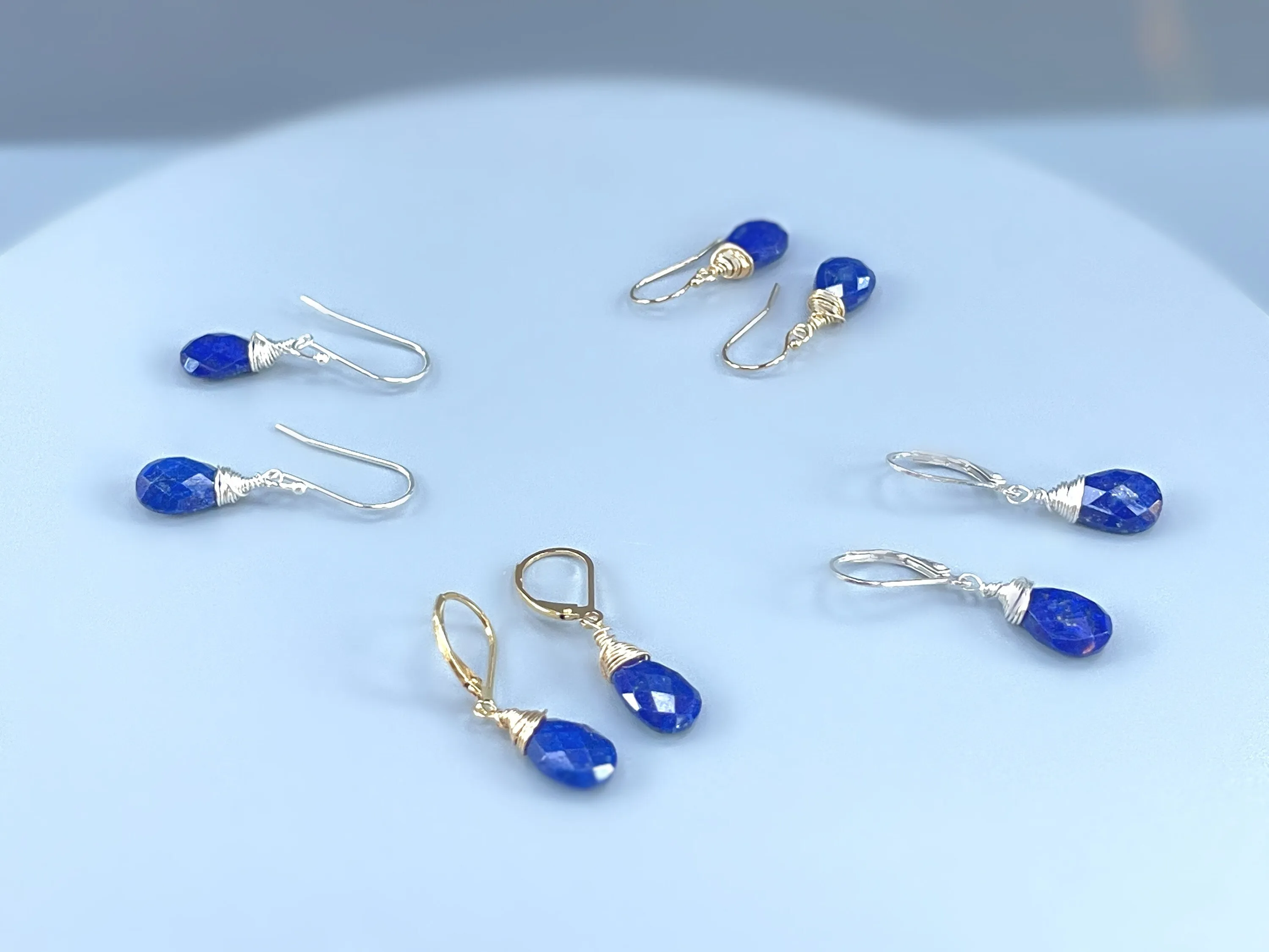 Facetted Lapis Lazuli Earrings Dangle Silver