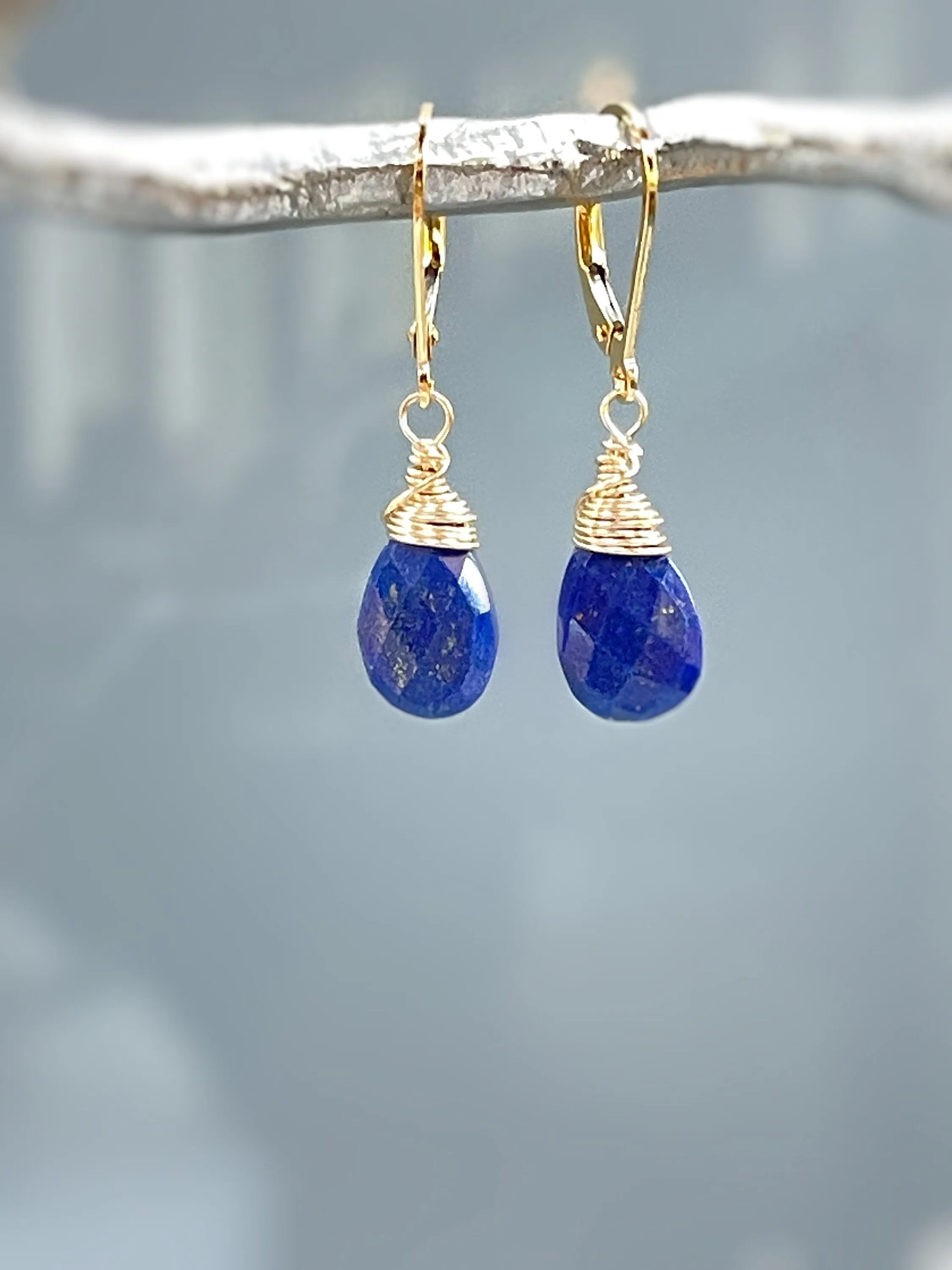 Facetted Lapis Lazuli Earrings Dangle Silver