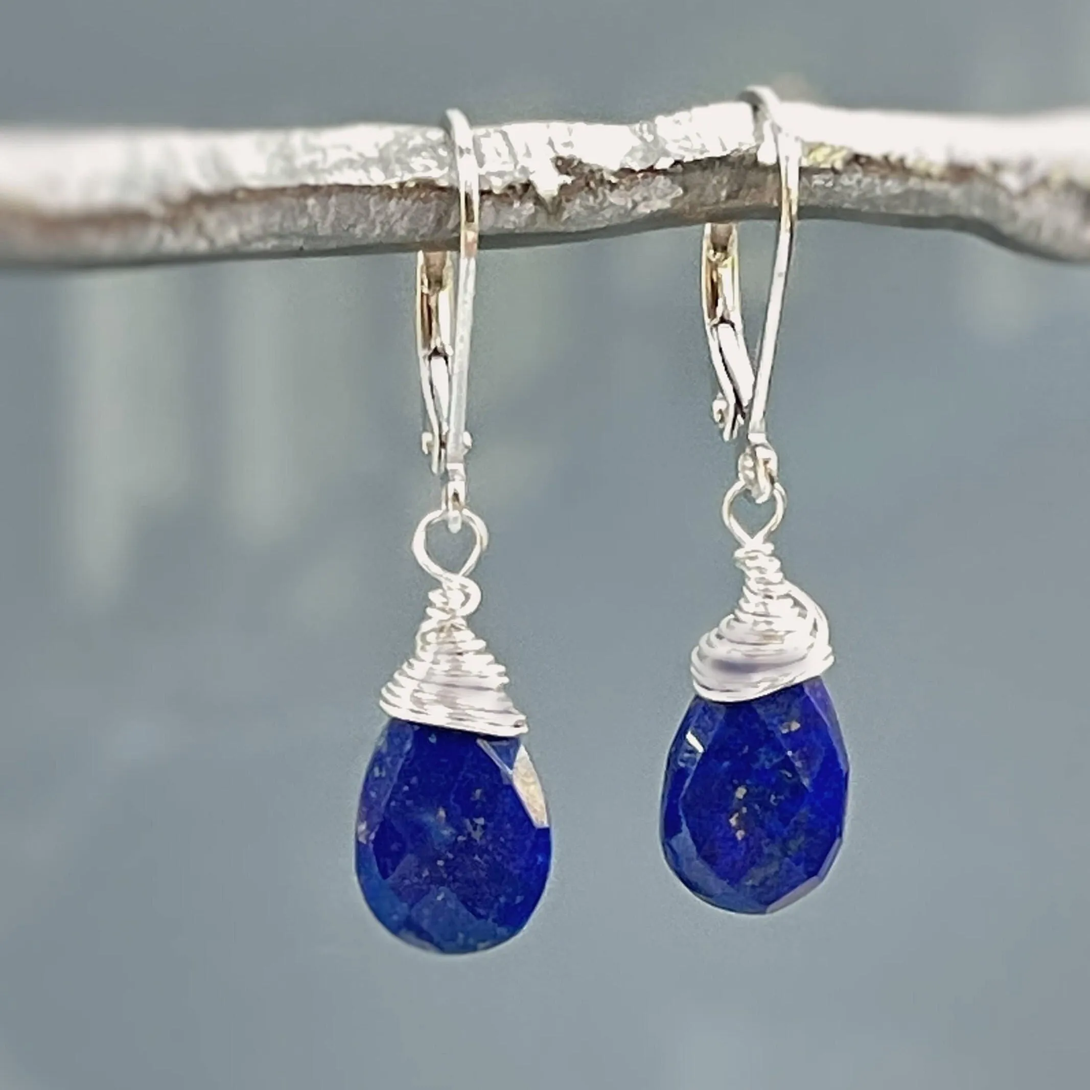 Facetted Lapis Lazuli Earrings Dangle Silver