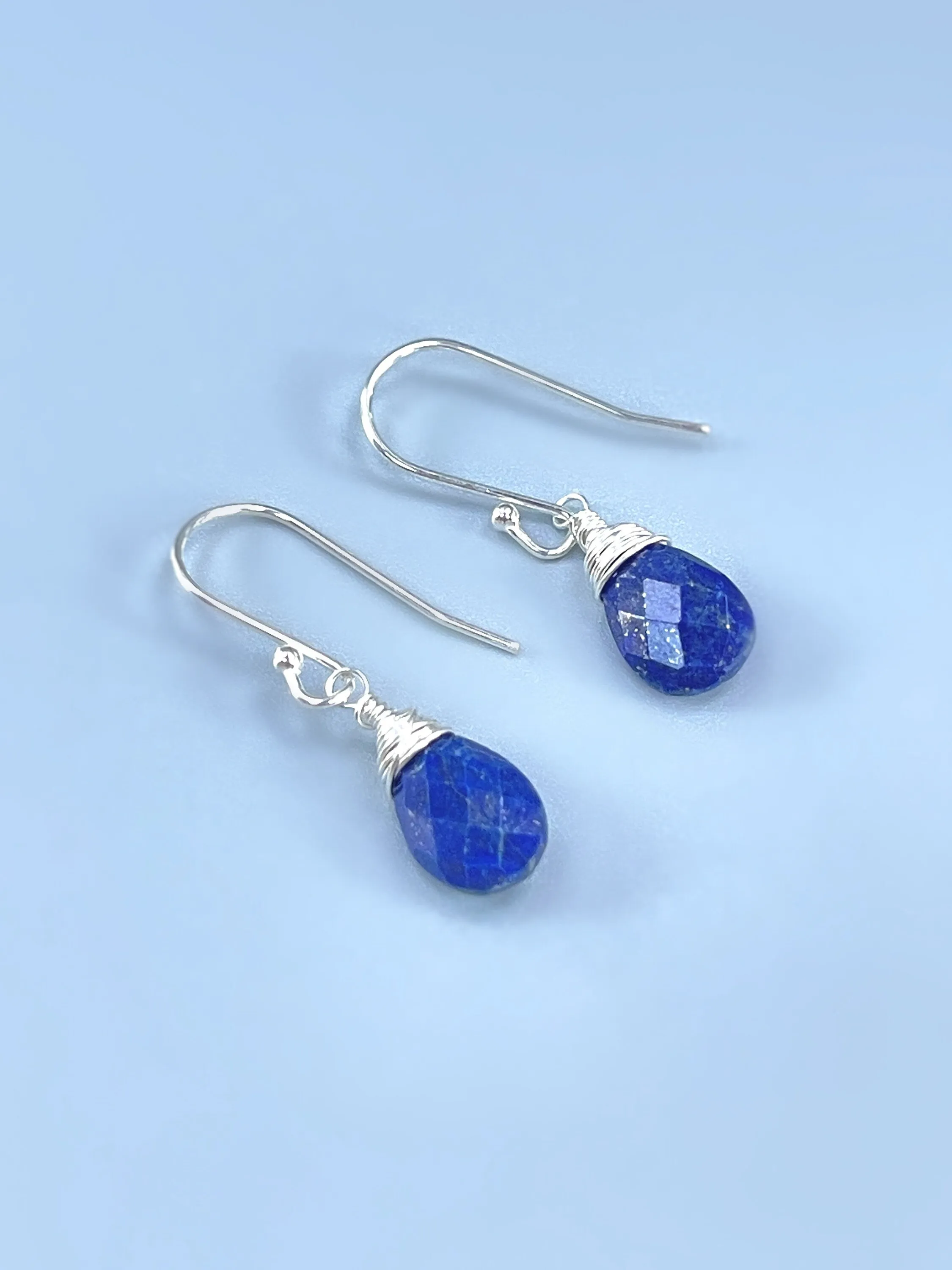 Facetted Lapis Lazuli Earrings Dangle Silver