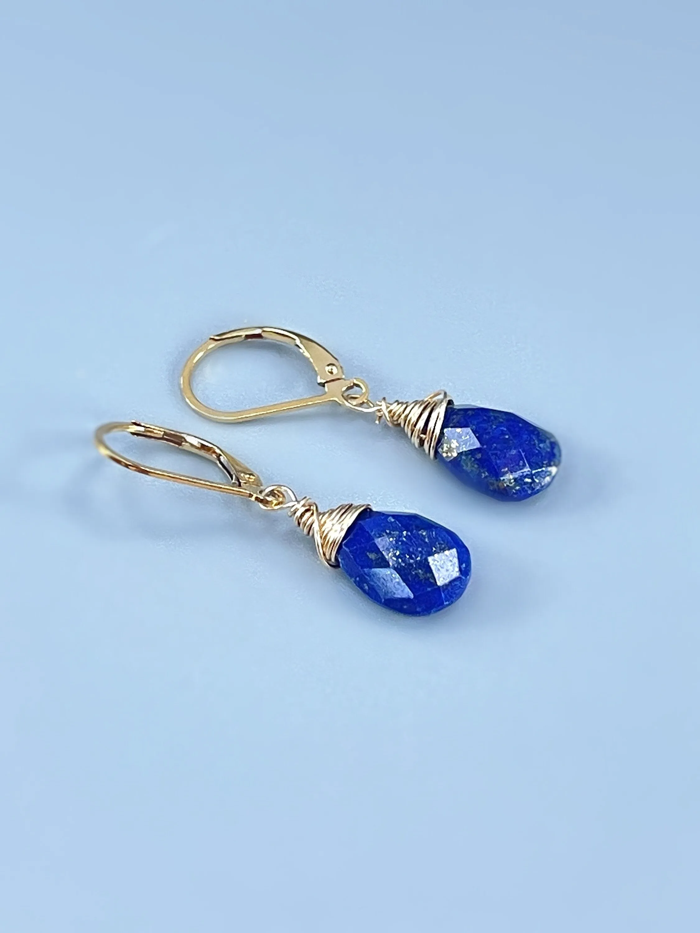 Facetted Lapis Lazuli Earrings Dangle Silver