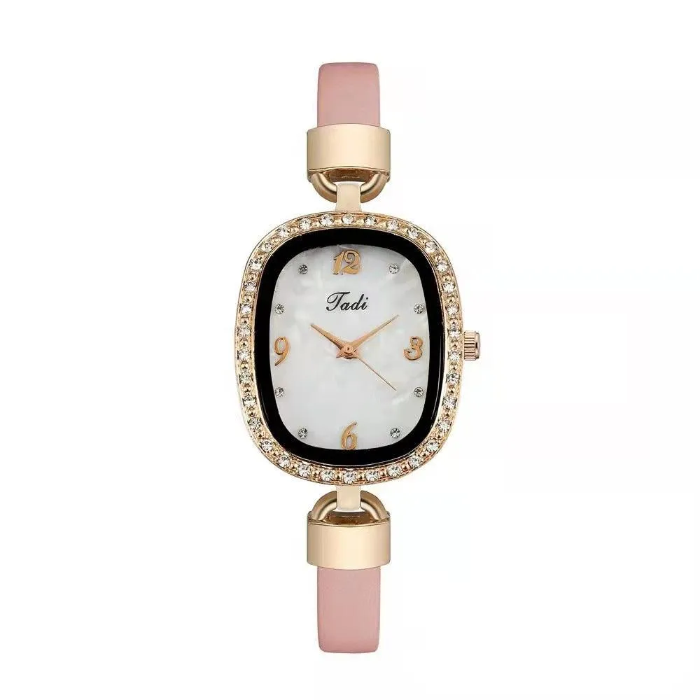 Fashion Belt Marbling Rhinestone Women's Quartz Watch Bracelet Set